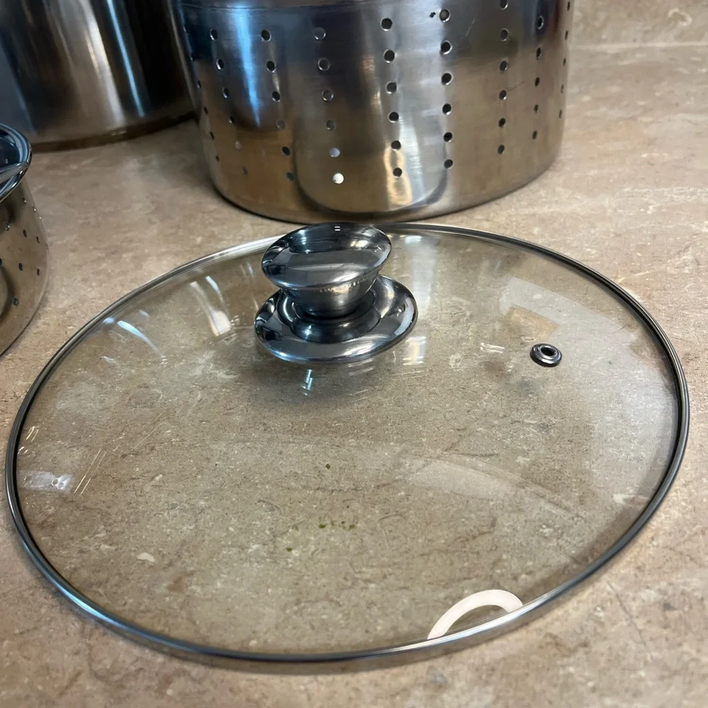Stainless Steel Stock Pot with Steamer Insert and Glass Lid